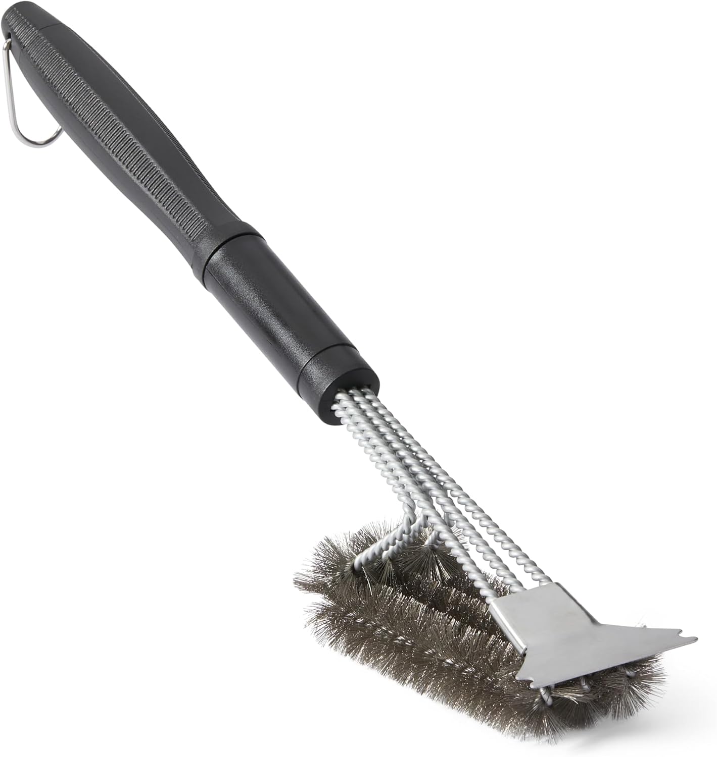 Amazon Basics Grill Scraper and Brush, with Deluxe Handle, Safe Wire Grill Brush BBQ Cleaning, for Gas Infrared Charcoal Porcelain Grills, Outdoor Grills Grill Accessories Gift for Men/Dad