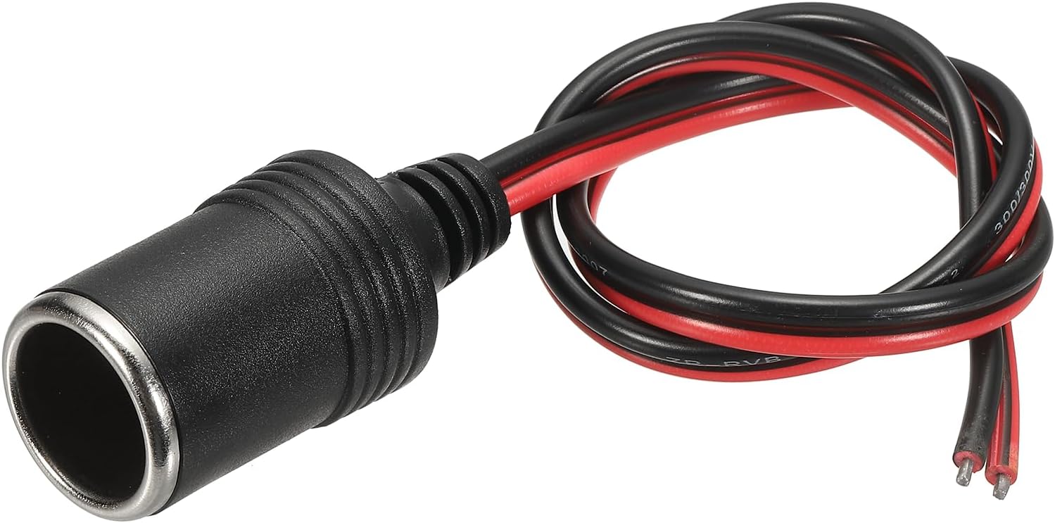 MECCANIXITY 14AWG Female Car Cigarette Lighter Socket with Bare Wire Open End Cable, 50cm/1.6FT 12V/24V 30A Car Charger Power Female Socket Adapter for Powering In-Vehicle Equipment