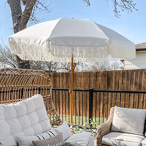 AMMSUN 7ft Patio Umbrella with Fringe Outdoor Tassel Umbrella UPF50+ Premium Steel Pole and Ribs Push Button Tilt, White Cream - Image 5
