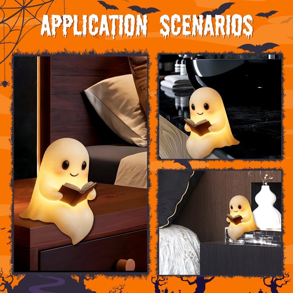 Niedliche Geister-Leselampe 2026, Ghost Reading Book Lamp, 3D Halloween Geist Lampe, Halloween-Dekoration für Leser und Buchliebhaber