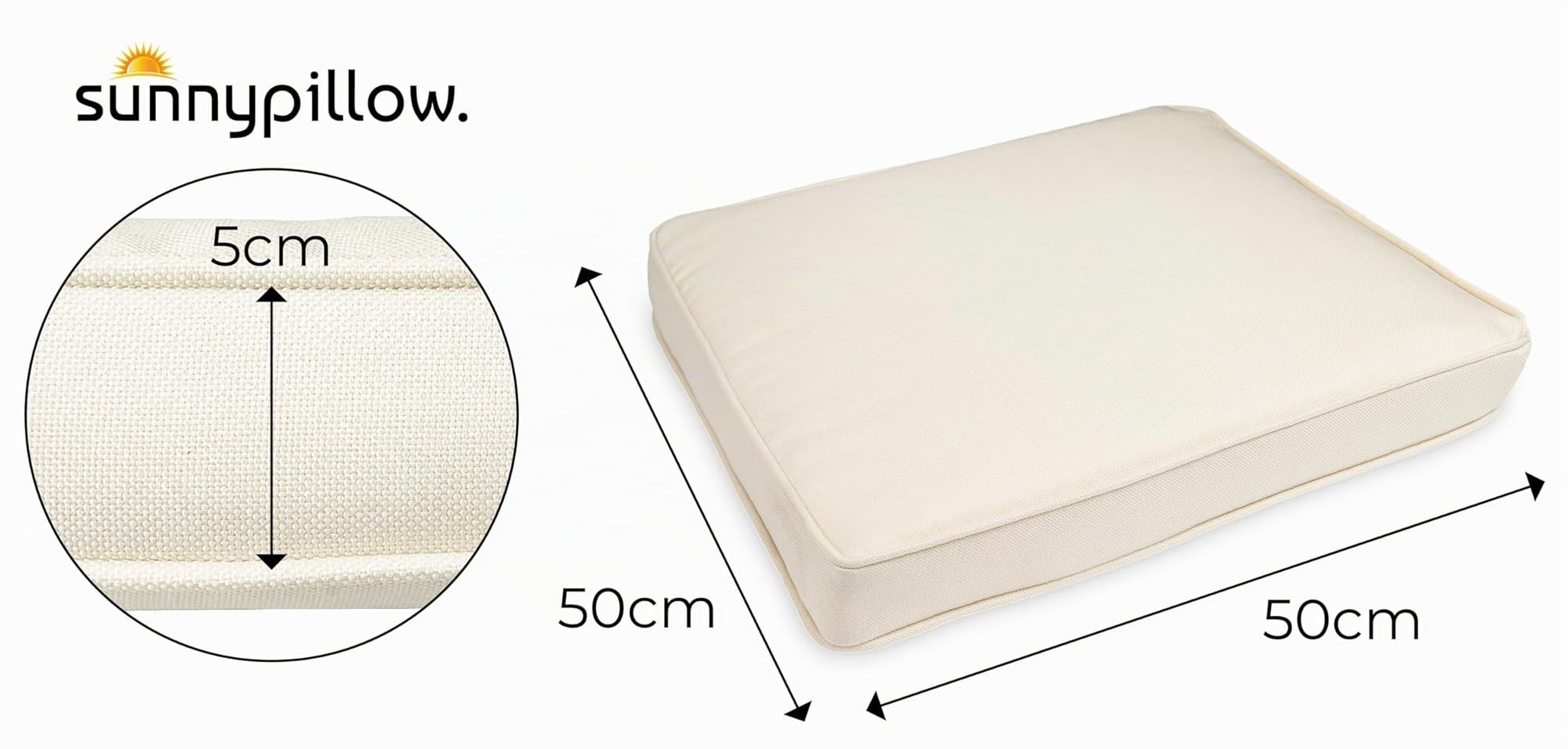 sunnypillow - Lot de 4 Coussins de Chaise - imperméables résistants aux UV - 50 x 50 x 5 cm - Coussin d'assise pour bancs - Coussin de siège pour la Maison et Le Jardin - Intérieur/Extérieur - Ecru