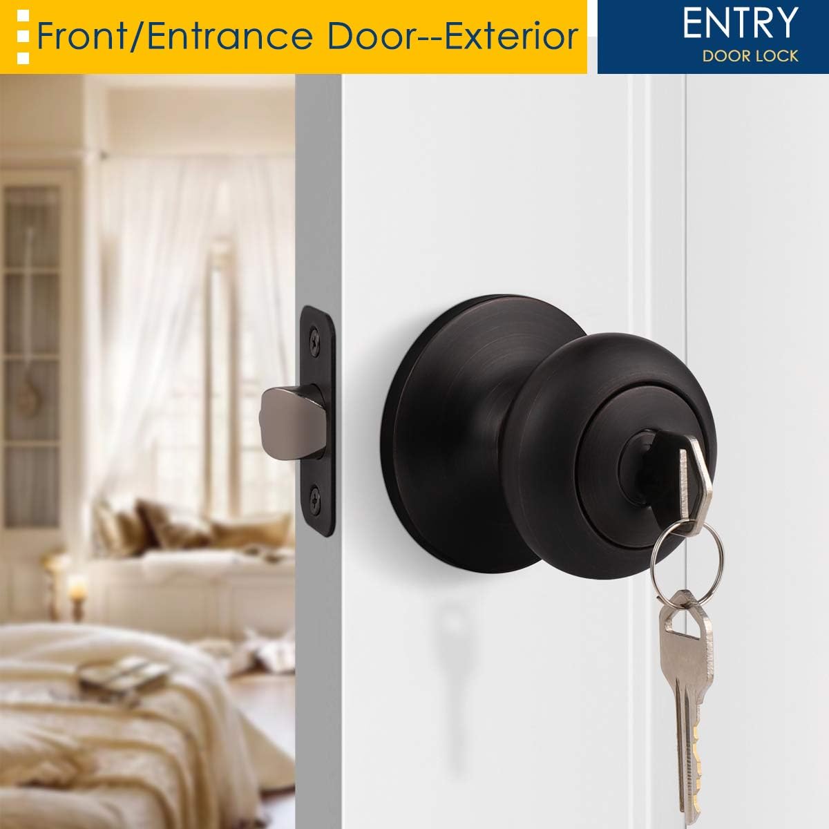 6 Pack Keyed Entry Door Lock, Biscuit Door Knobs with Lock and Key, Keyed Alike Entrance Door Handle for Front and Exterior Door in Satin Stainless Steel