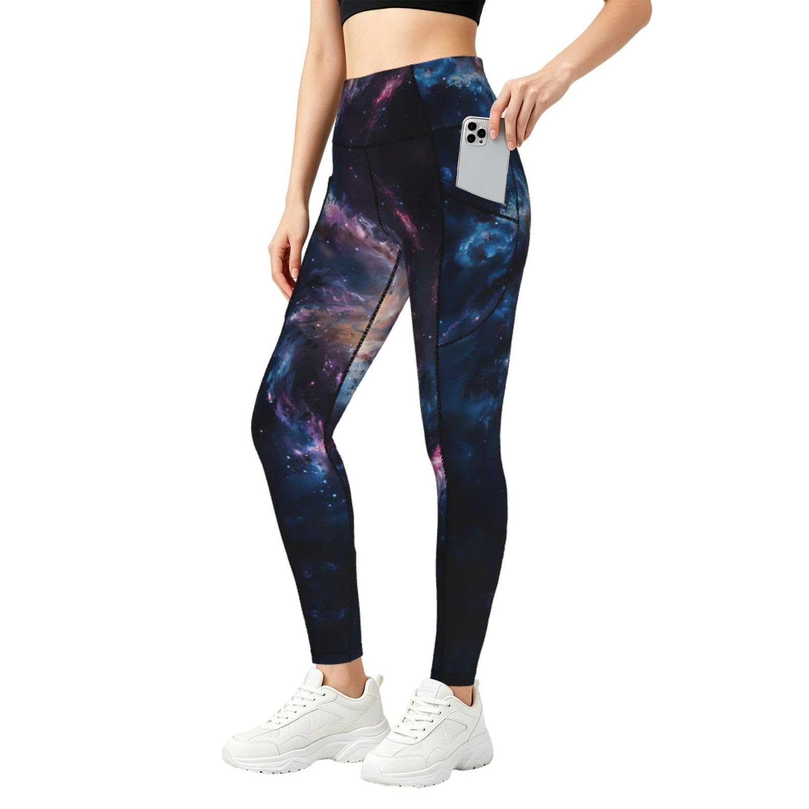Leggings para correr con control de abdomen y bolsillos elásticos de galaxia 8