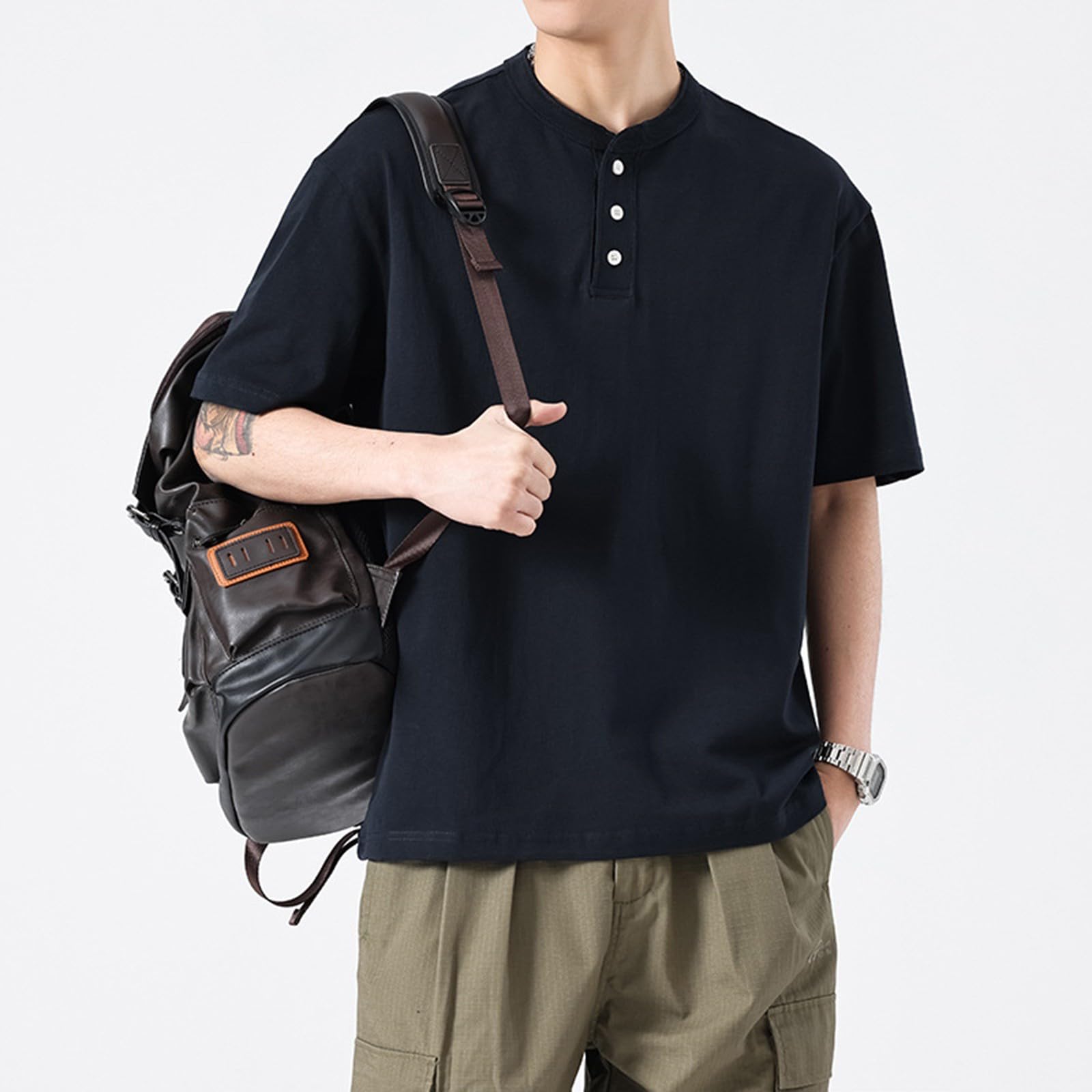 Henley - Camiseta de manga corta con botones para hombre, ligera, transpirable, delgada, musculosa, informal, para verano