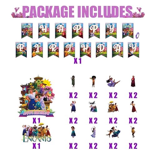 Phoenix Party 66 Counts Encanto Party Decorations Princess Party Supplies Birthday Party Favors, 2 Cake Toppers, 24 Cupcake Toppers, 24 Balloons, 1 Banners Set #TOP2