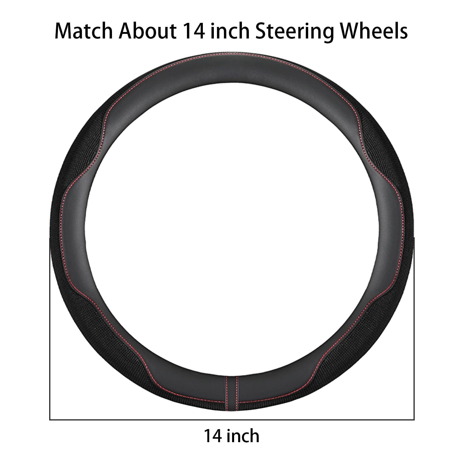 Azonee 14 inch Steering Wheel Cover, Leather Car Wheel Cover Microfiber Non-slip Steering Wheel Protector, Car Interior Accessories for Men and Women, Universal for Trucks, SVU, Black