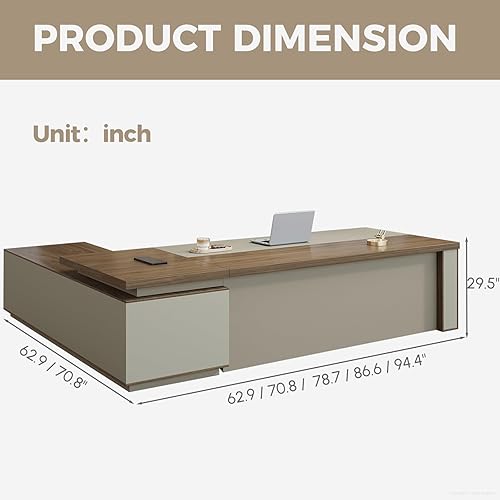 Miniatura 2 de Escritorio ejecutivo en forma de L con gabinetes reversibles, cajones con cerradura y caja de cables, escritorio de oficina moderno con escritorio