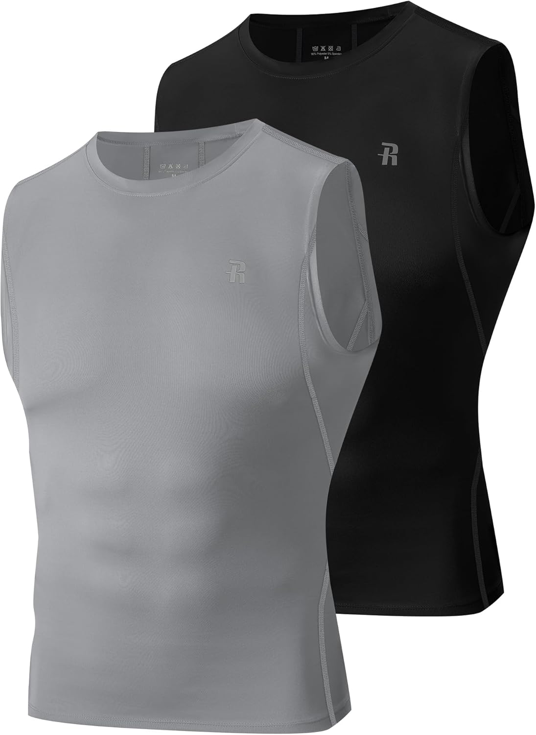 Runhit 2 Pack Men's Compression Shirts Sleeveless Workout Athletic Tank Top Sports Base Layer Undershirt