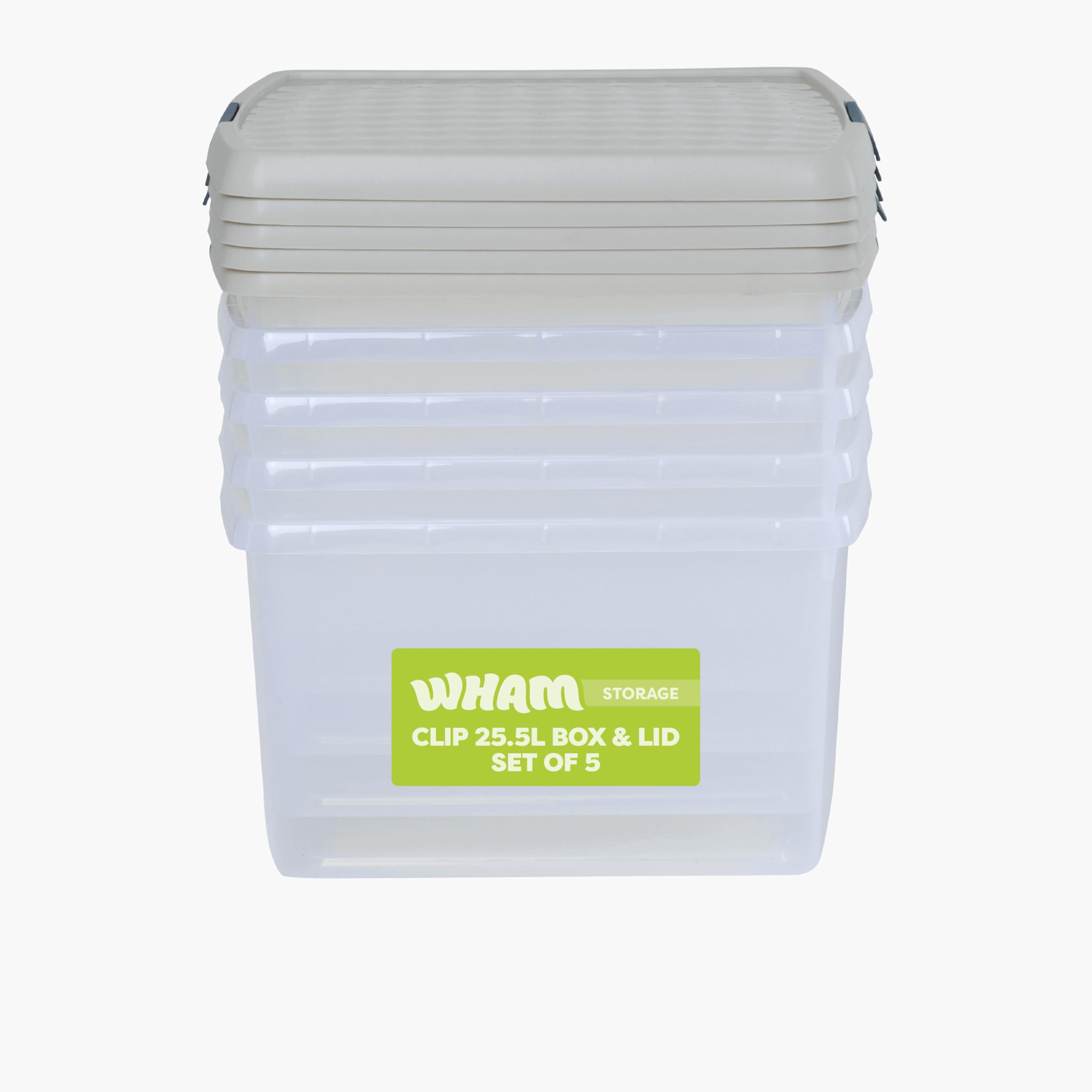 Wham Clip 10.02 25.5L Square Storage Box with Lid - Cream - Plastic - BPA Free