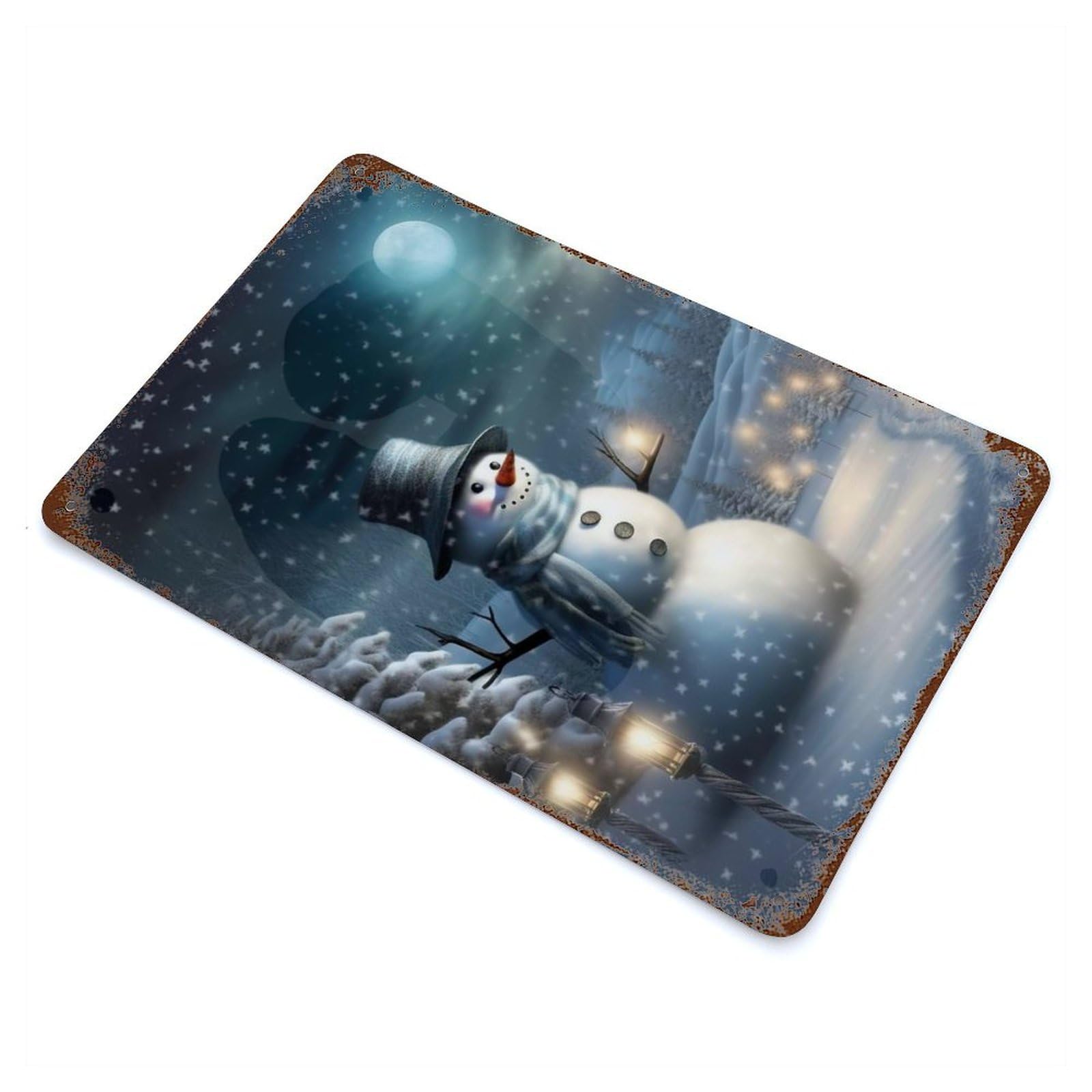 Garage Style Snowman Winter Christmas Distressed Metal Wall Sign 11.8"x7.9", Novelty Wall Decor for Bar And Workshop