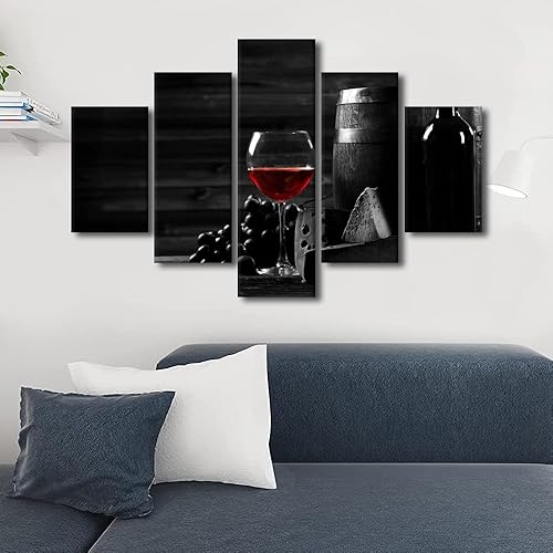 Vista 165 de Imágenes de pared para sala de estar, pintura de copa de vino tinto, bebidas alcohólicas, 5 paneles, lienzo, arte de pared, pósteres e impresiones