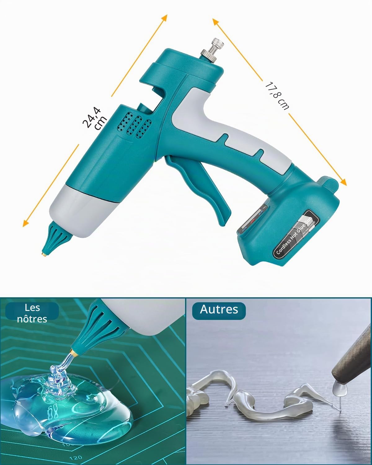 Kit de pistolet à colle chaude sans fil pour Batterie Makita 18 V LXT - Pistolet numérique LED avec 10 bâtons de colle chaude de 0,43" - Pour réparations à la maison, art et artisanat