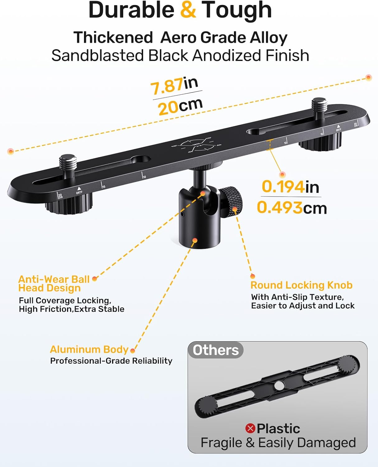 Stereo Array Spacing Microphone Holder with All-Metal Mic Ball Head Adapter, Adjustable Mic Mount Bar for Two Mics/Booms with 3/8" - 5/8" Screw Adapters, Fits Mic Stands for Recording, Live Streaming