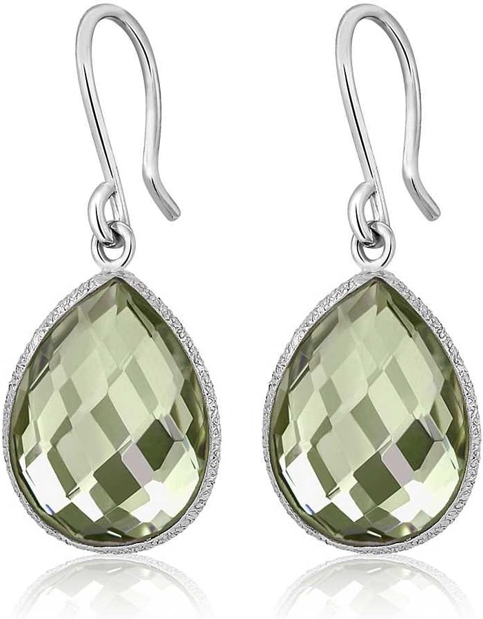 Gem Stone King 13.00 Cttw Green Prasiolite Fishhook Dangle Drop Wire Earrings For Women In 925 Sterling Silver | Gemstone Birthstone | Pear Shape 16X12MM - Image 4