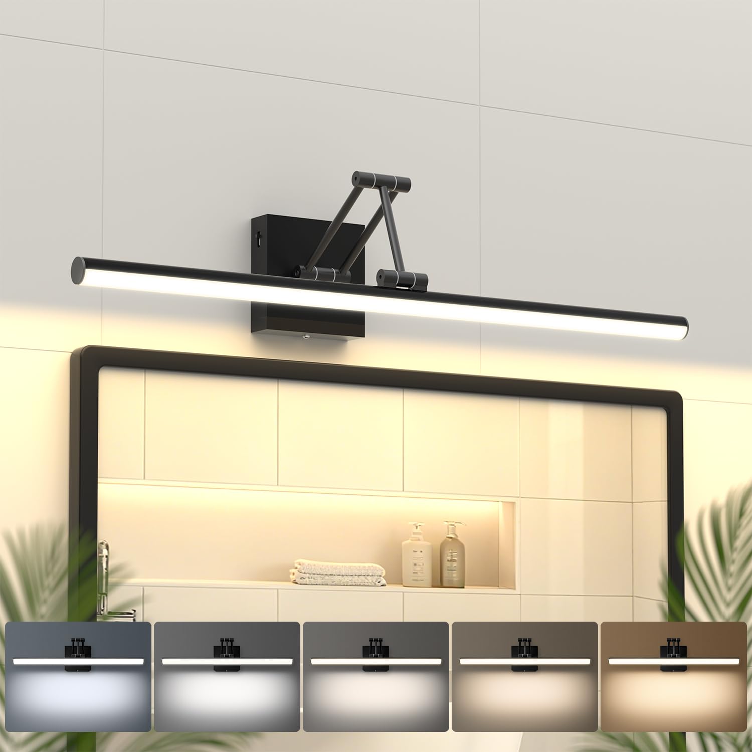 Morden Bathroom Light Fixtures Black Vanity Lights 360 Rotatable 24IN Vanity Fixture Over Mirror with 5CCT Dimmable Wall