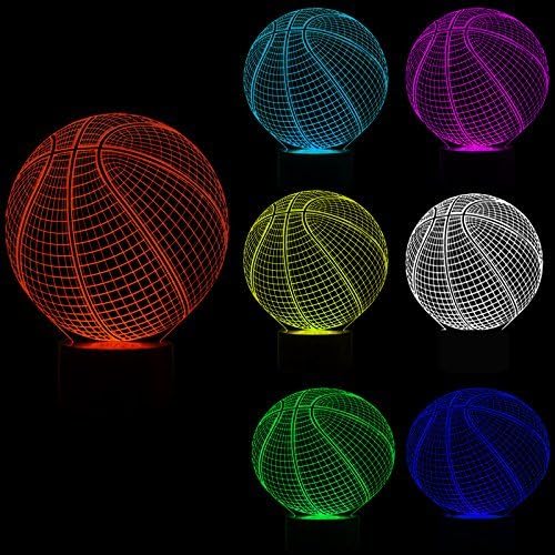 Miniatura 5 de Wiscky Luz de noche con ilusión 3D de baloncesto, luces LED nocturnas para regalo de cumpleaños de niños, 7 colores cambiantes, interruptor táctil,