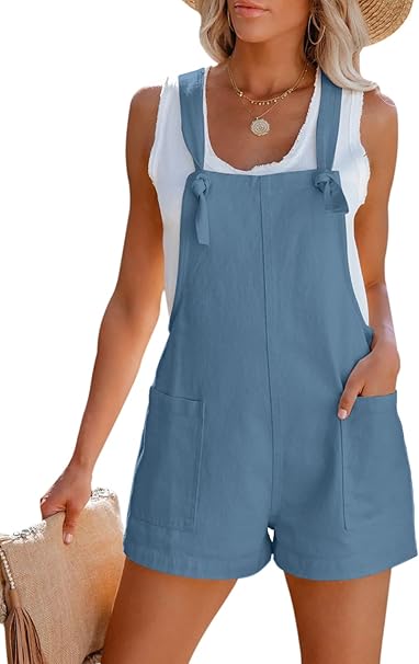Sleeveless Denim Overall Jumpsuit with Pockets