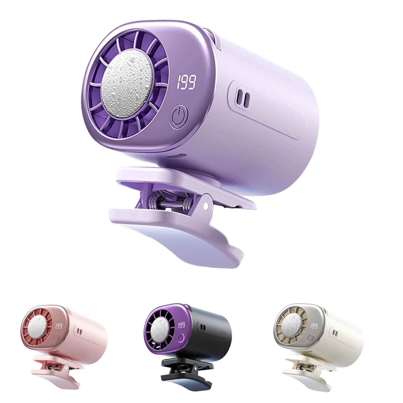 Clip on Car Fan with LED Display,360° Rotating Clip Fan Portable Rechargeable,USB Desk Fan Strong Airflow Ultra Quiet for Car Stroller Office Travel (Purple)