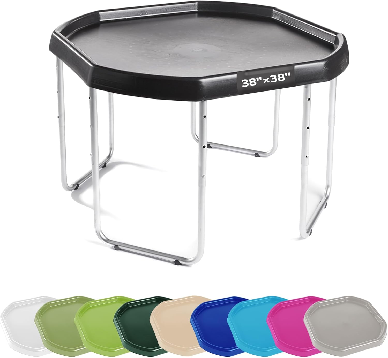 MEKA Large 38"x38" Tuff Tray Set Black, Activity Sensory Tray Plus Stand Children, Outdoor Play Sand and Water Table for Toddlers and Kids, Toy Boys Girls