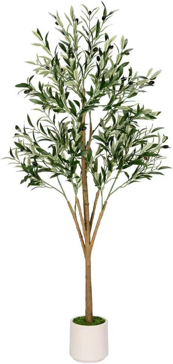Artificial Olive Tree - Tall Indoor Faux Olive Tree with Planter & Basket, Realistc Fake Olive Tree with Fruits for Home Office Decor Living Roomi (5ft)