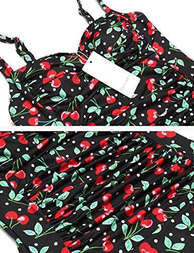 Ekouaer Womens 50S Retro Vintage Cherry Print One Piece Swimwear Monokinis Black Cherry,Large #TOP4