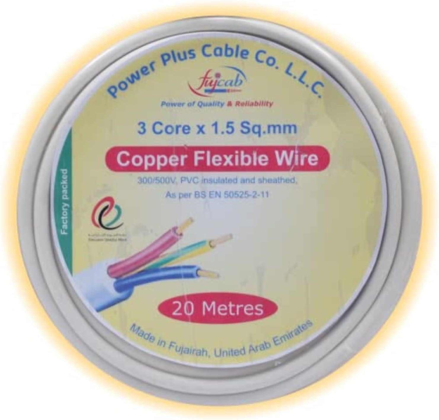 As Per Standard BSEN 50525-2-11 300/500 Volts Copper PVC Insulated & Sheathed Electrical House Wire Coil (3 Core x 1.5 Sq. mm, Coil of 20m)
