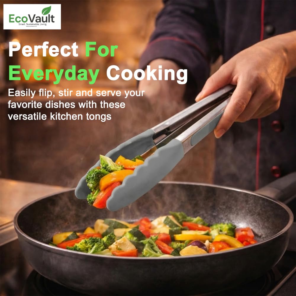 EcoVault Steel & Silicon Food Tongs - Heat Resistant -3 EcoVault Steel & Silicon Food Tongs - Heat Resistant -3