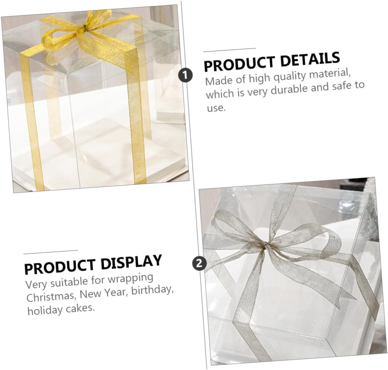 5pcs 8-inch Square Cake Box Set with Lid Food-grade Plastic Cake Storage Container for Birthday and Party Wrapping Packaging Box with Ribbon