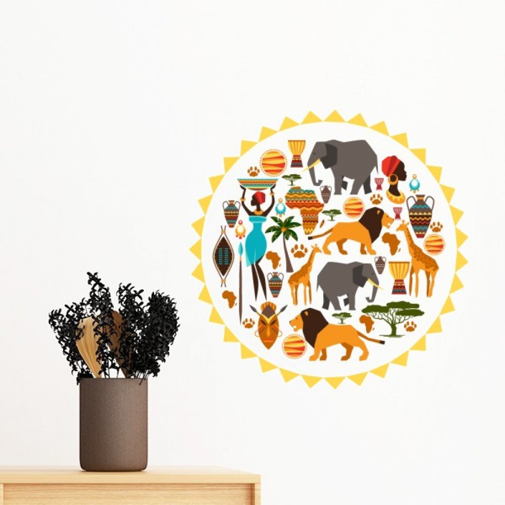 Autocollant mural lion de la savane africaine amovible 50cm pour chambre d'enfant