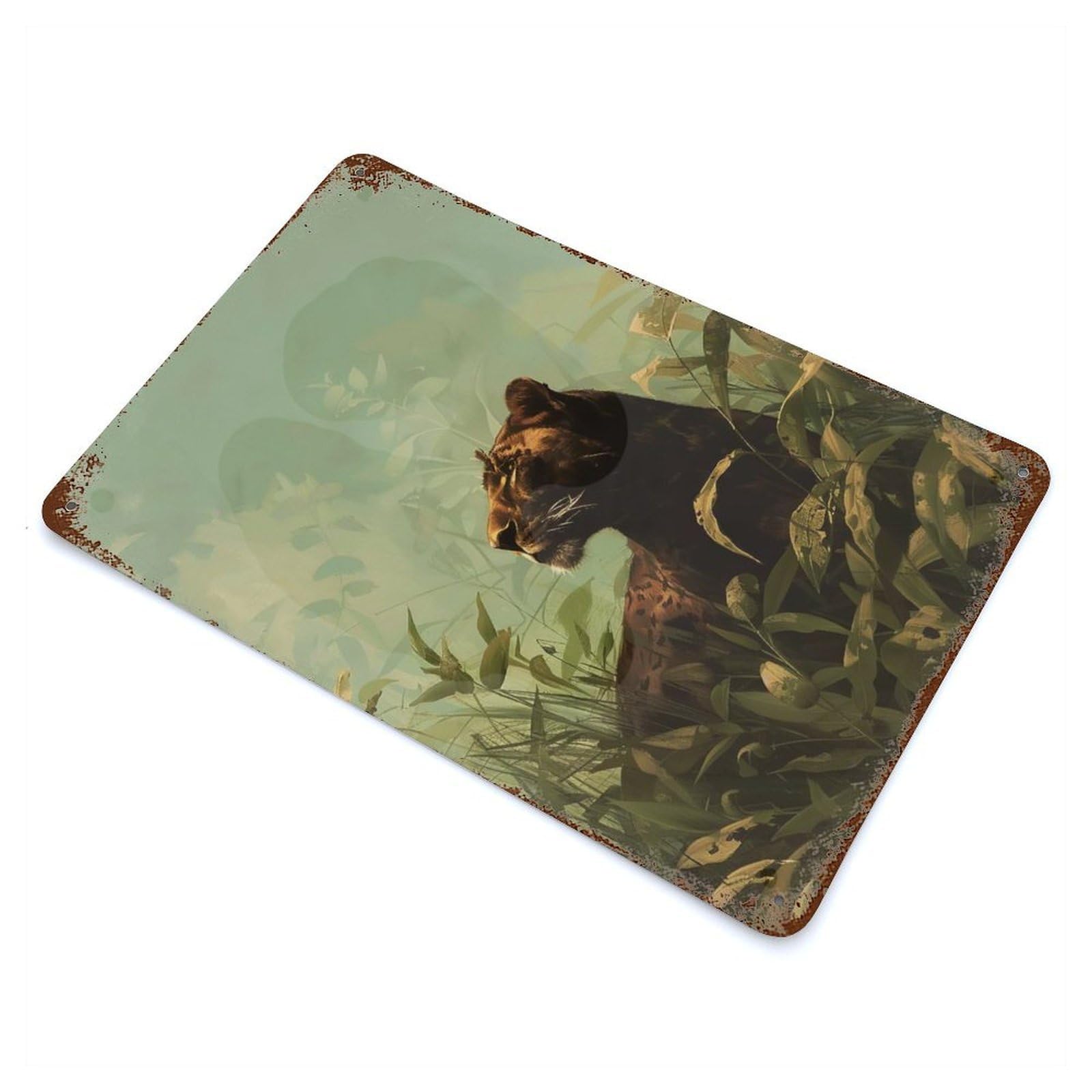 Retro Metal Sign with Black Panther in Jungle Design 11.8"x7.9", for Living Room, Hallway And Home Decor, Vintage Wall Decor