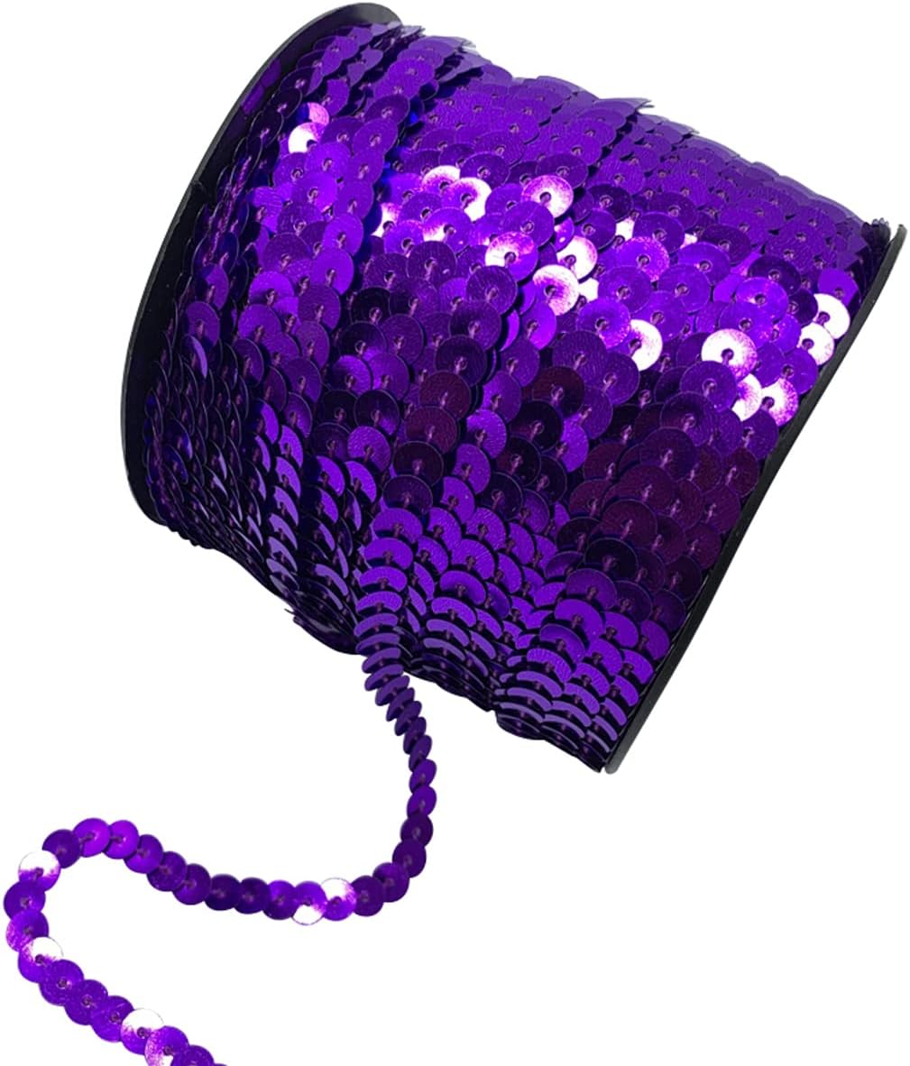 5 Yards Flat Sequin Trim 6mm Paillette Trim Spool String Glitter Holographic Sequins Ribbon for Embellishment Costume Accessories,Purple