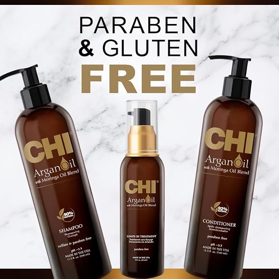 CHI Argan Oil Luxe Trio Kit, Professional Salon Quality Shampoo, Conditioner & Moringa Oil for Dry Damaged Hair Repair, Frizz Control, Moisture & Shine