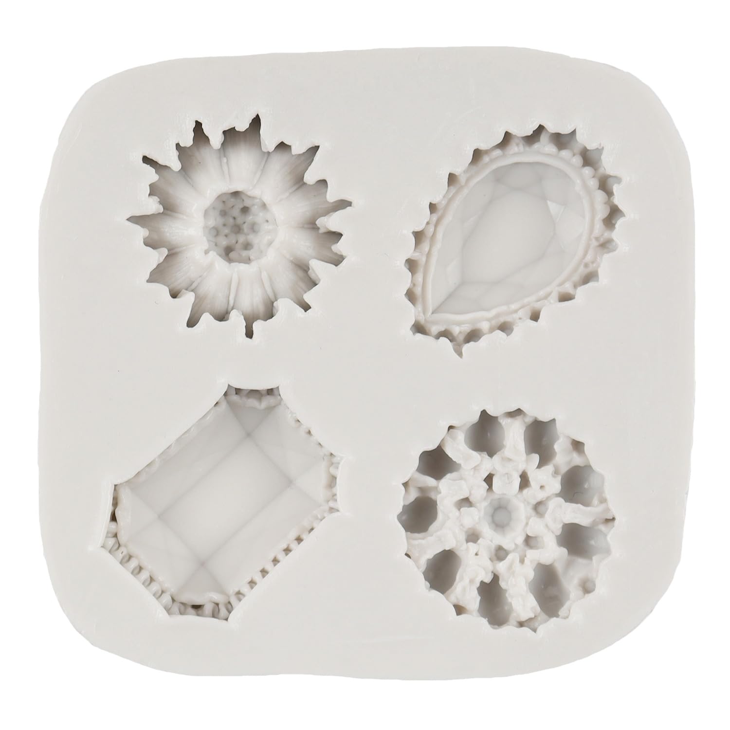 Gems - Juego de 4 moldes de silicona para fondant con forma de diamante para decoración de pasteles, cupcakes, chocolate, caramelos, arcilla polimérica, pasta de goma