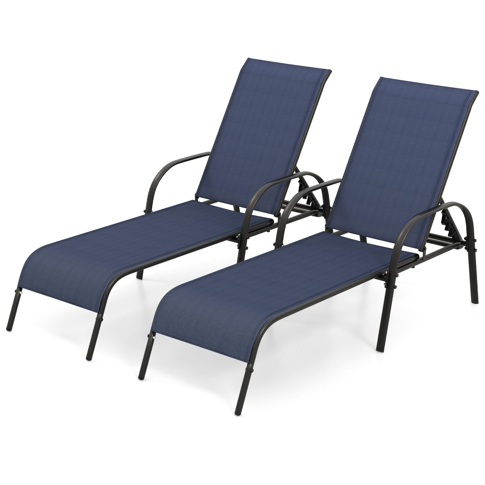 Giantex 2 Pack Patio Lounge Chair, Outdoor Chaise Lounge with 5 Adjustable Backrest, Sturdy Steel Frame, Sunbathing Recliner, Beach Chair, Tanning Chair for Outside, Yard, Balcony, Pool Chairs, Navy