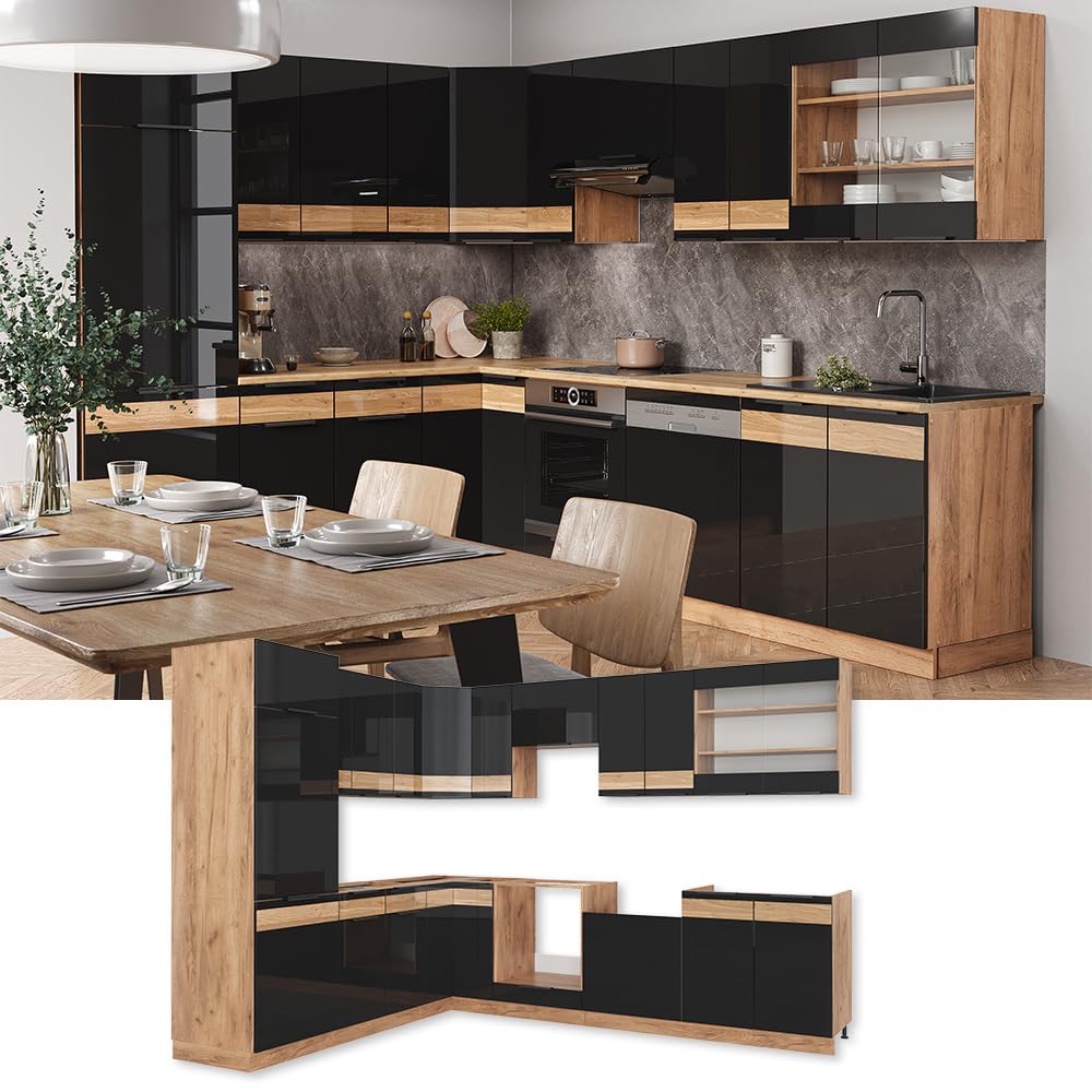 Meuble Bas D'angle De Cuisine Fame-Line Par Vicco - 87 Cm - Couleur Anthracite Et Chêne - Moderne - Neuf