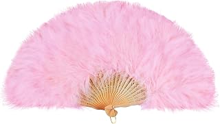 Feather Hand Fan, 1920s Vintage Style Marabou Feather Fan, Folding Handheld Feather Fan for Costume Show Dress Dance Party Wedding Photoshoot - Pink