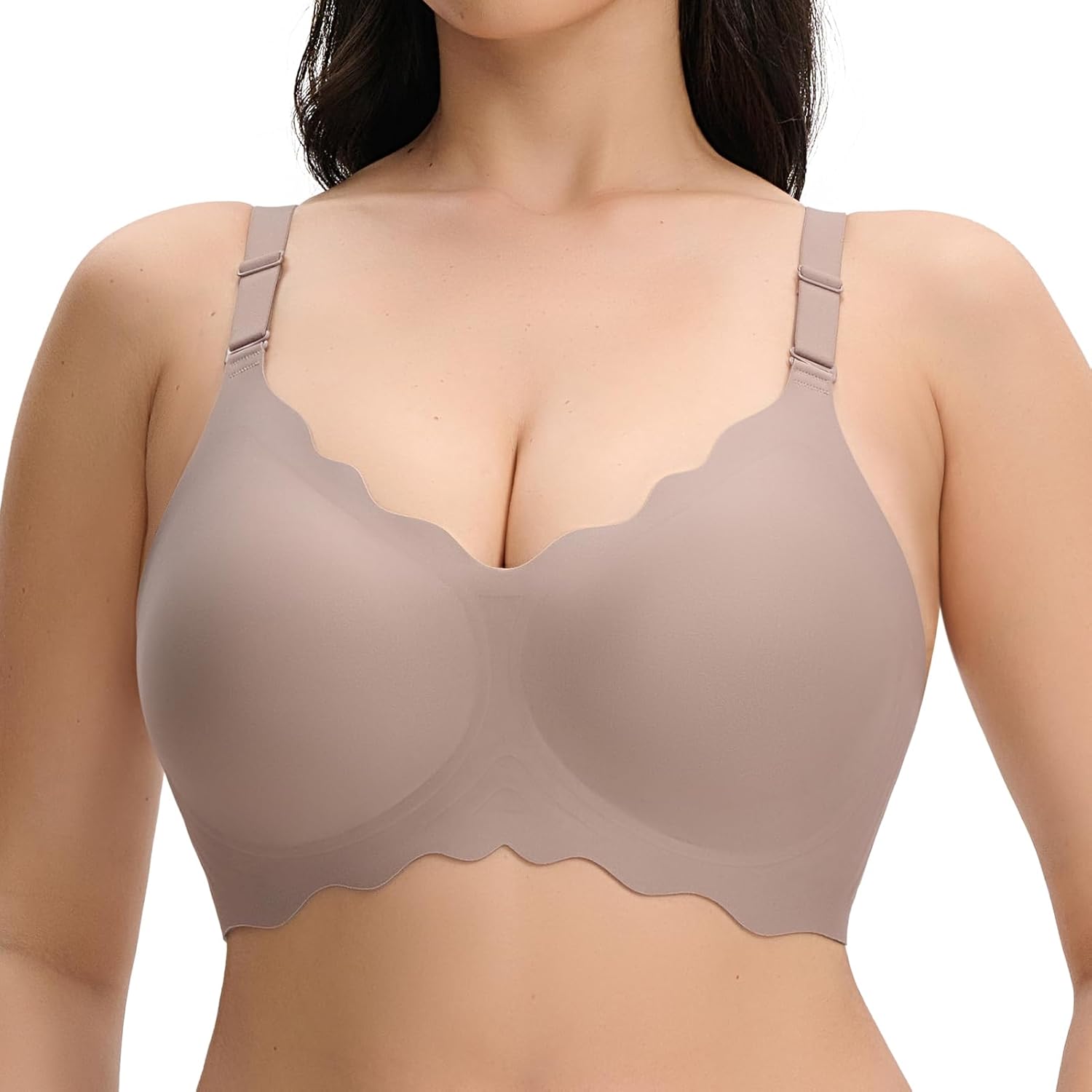 Bras No Underwire for Women Comfortable Wireless Seamless T Shirt Bras Wavy Edge Full Coverage Push Up Bra