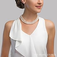 Vista 3 de The Pearl Source Collar de perlas cultivadas de agua dulce blancas de triple hebra para mujer de 18-19-20" de longitud matinal, Perla, Perla