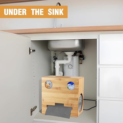 Miniatura 7 de Dispensador de bolsas de basura extra grande, soporte 2 en 1 para bolsas de basura, dispensador de bolsas de basura de bambú para organización y