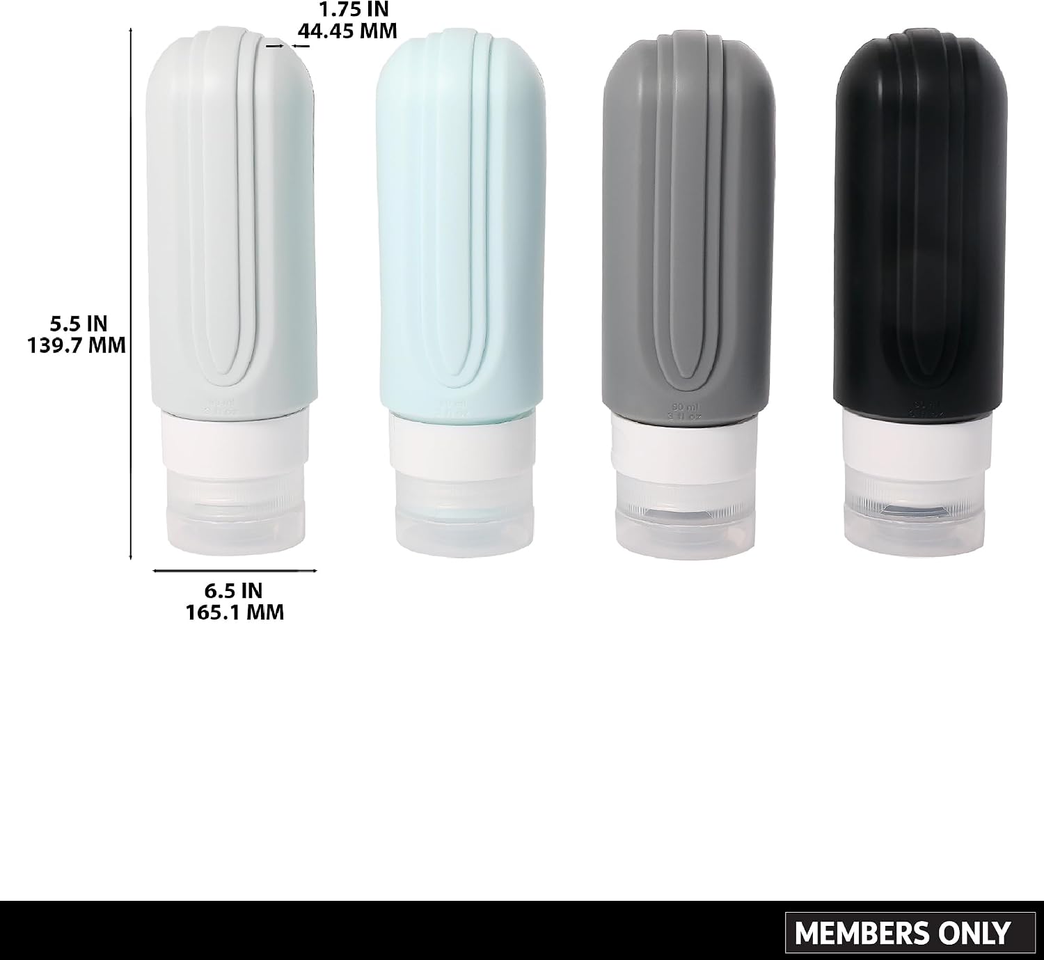 Members Only 4-Piece Leakproof Silicone Travel Bottles, Travel Size Containers Toiletry Bottles, Traveling Essentials