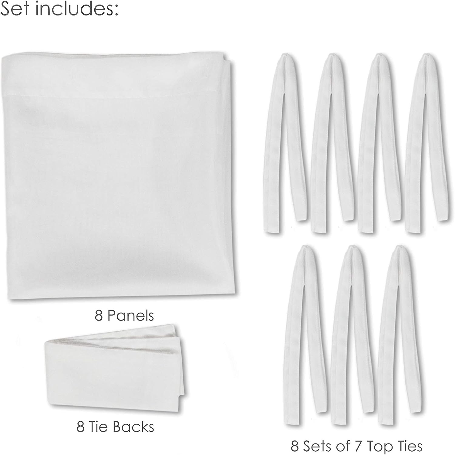 Royale Home Canopy Bed Panels with Top Ties and Tie Backs, White Sheer for All Bed Sizes.