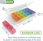 Ezy Dose Weekly (7-Day) Pill Organizer, Vitamin and Medicine Box, X-Large Pop-Out Compartments, 3 Times a Day, Rainbow Lids with Case, 1 Count (Pack of 1) | 3 Times a Day Vitamin & Supplement Medicine Box, Pop Out Compartments for Easy Access, Conven