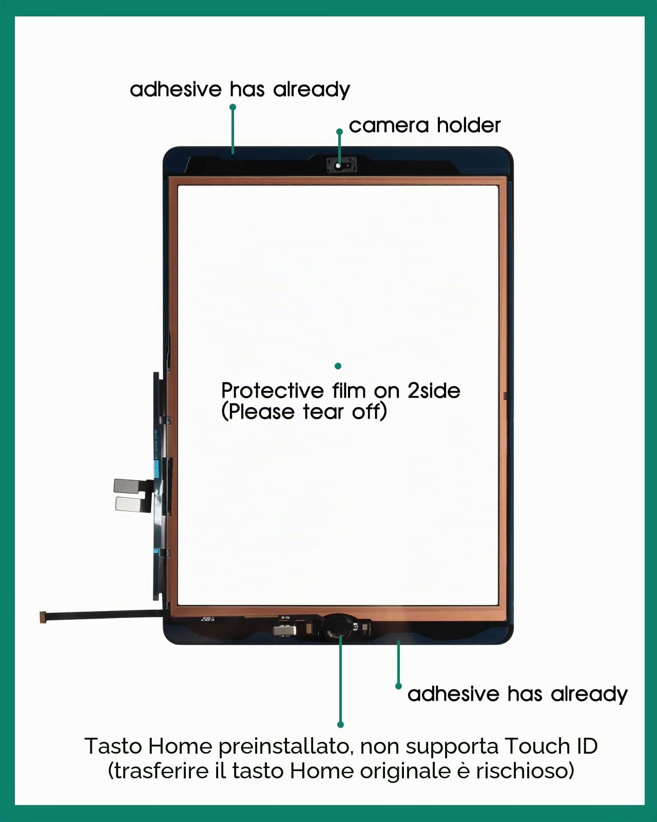 per iPad 7 7a generazione Touch Screen per iPad 8 8a generazione Sostituzione dello schermo per iPad 10.2 2019 Digitizer A2197 A2200 A2198 A2232 10.2 2020 A2428 A2429 A2270 A2430 (con pulsante Home)