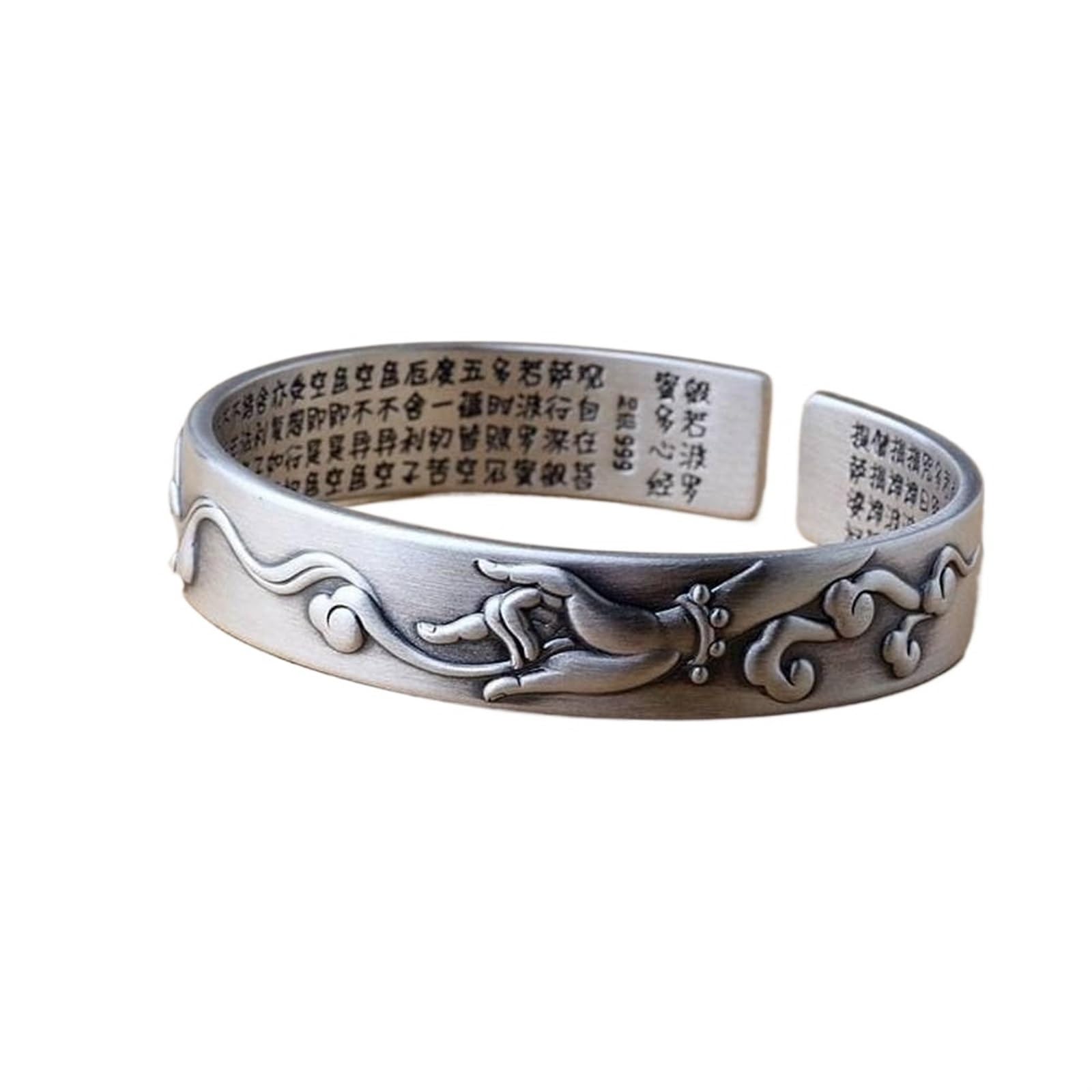 Bracciale rigido alla moda, bracciale rigido in argento 999 con detti buddisti Bracciale unisex in stile etnico con nuvola di bergamotto, bracciale aperto in argento. Come mostrato, i braccialetti pos