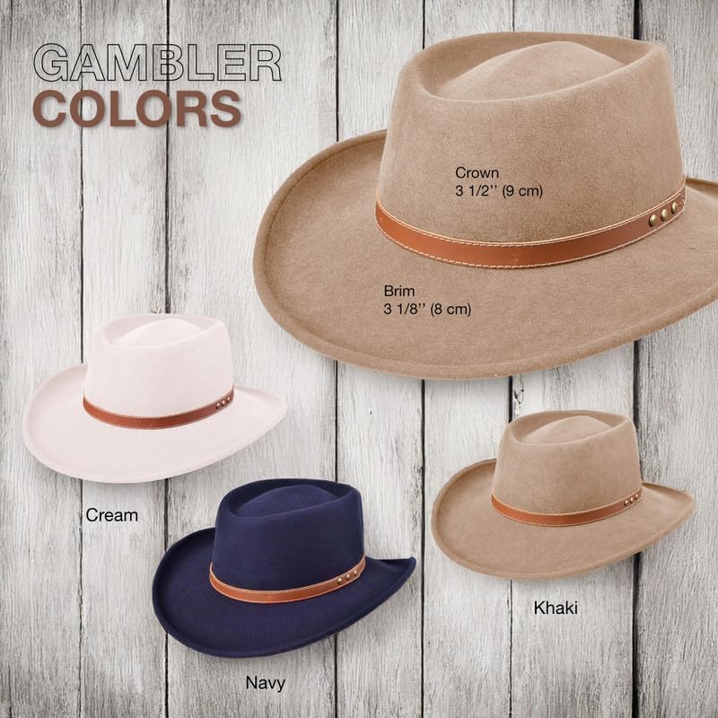 Gambler Porkpie Hat Wool Felt Cowboy Fedora for Men Women Crushable Genuine Leather with Rivets | Outback - Image 6