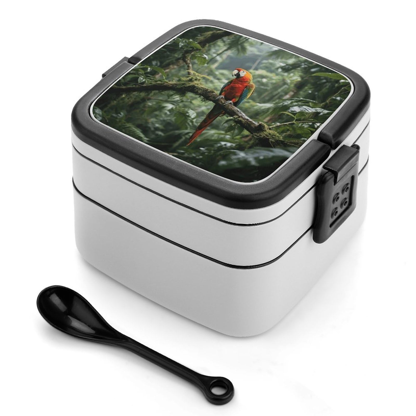 VstaDank Parrot_rainforest Bento Box with Compartments Portable Lunch Containers with Spoon Leak Proof Bento Lunch Box Snap-On Design Double-Layer Insulated Lunch Boxes for Work Camping