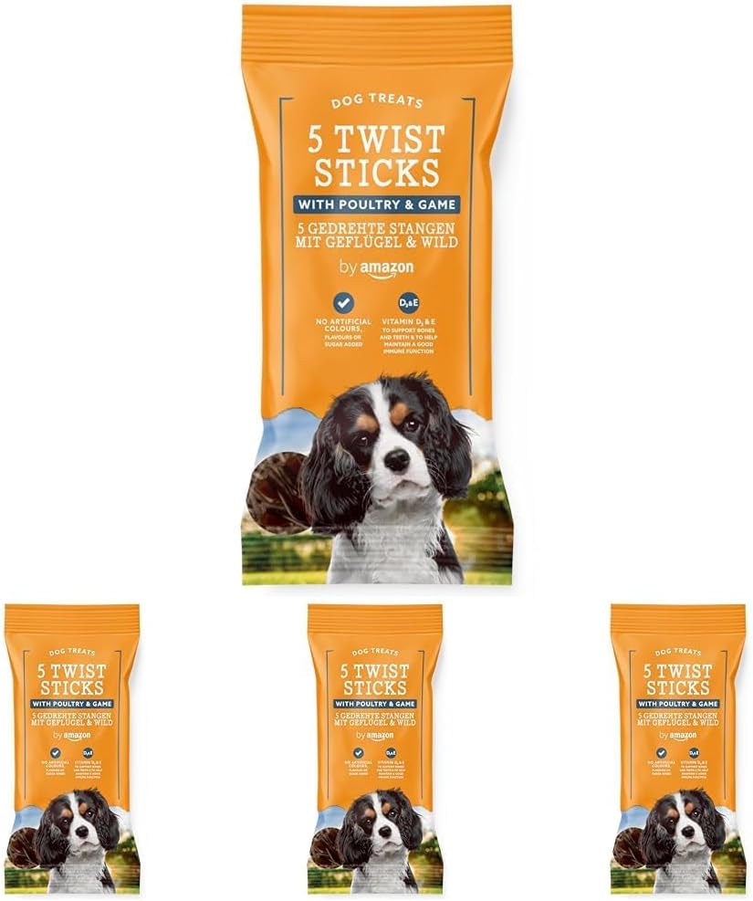 by Amazon Dog Treats - Twist Sticks with Poultry and Game, 100g (Pack of 4)