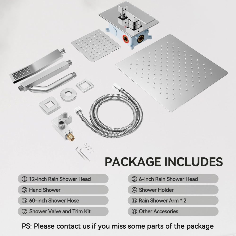 Chrome Shower System Shower Faucet Set, STARBATH 12"+6" Ceiling Mount Rain Shower Head and Handheld Spray for Two Person, Shower Faucet Set with Diverter Valve and Trim Kit Complete