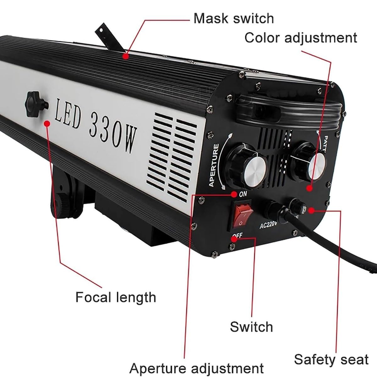 Bühnenscheinwerfer, 330 W LED-Scheinwerfer, Verfolgerscheinwerfer, manuelle Steuerung, Bühnenlicht, einstellbare Blende, DJ-Wash-Licht mit Ständer, professionelle Performance-Lichter(660w)
