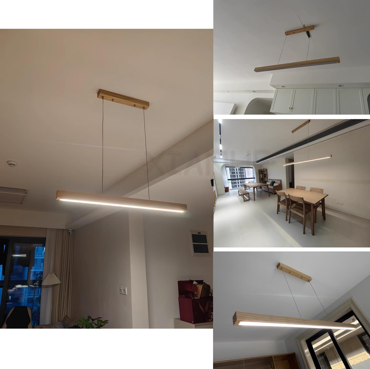 Mesa de Comedor LED Madera Lámpara Colgante Regulable con Control Remoto Luz de techo Cocina Isla Sala de Estar Oficina Lampara Colgantes Moderna Lineales Altura ajustable (Holz, L150cm)
